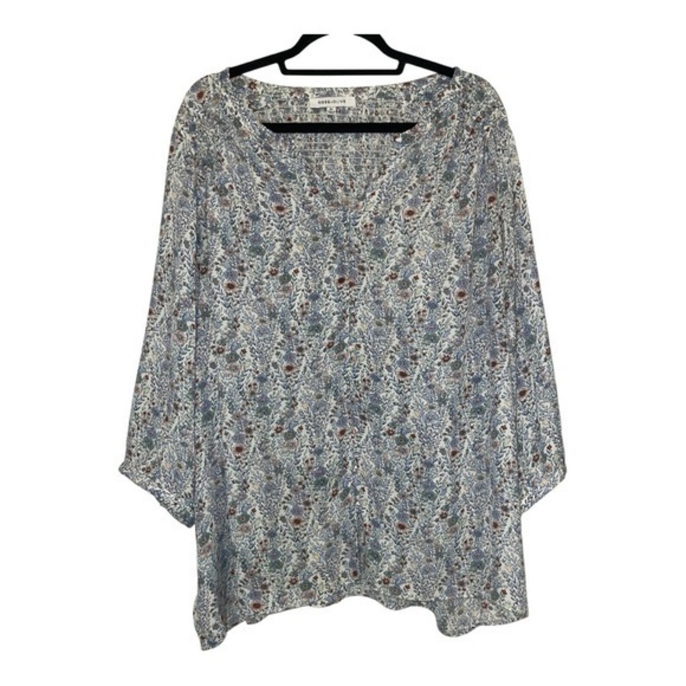 Rose & Olive Blue and White Floral Blouse